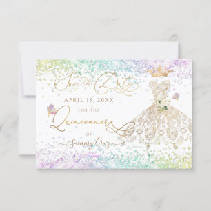 Quinceanera Save the Date Weißgoldkleid-Einladung Einladung