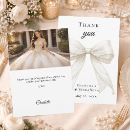 Quinceanera-Schleife Elfenbeinperlen Foto Dankeskarte