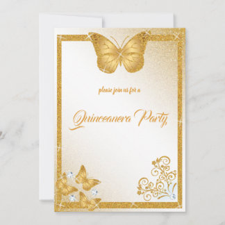 Quinceanera Schmetterling Gold Glitzer elegant Dia Einladung