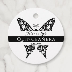 Quinceanera Schmetterling Schwarz und Weiß Geschenkanhänger