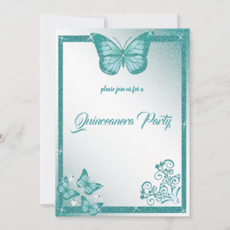 Quinceanera Schmetterling Türkis Glitzer elegant Einladung