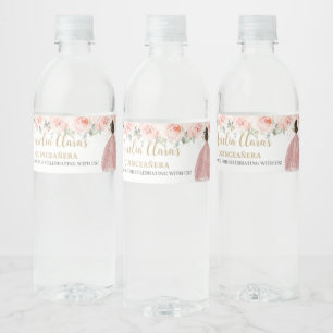 Quinceanera-Schminkende Florale Prinzessin-Roségol Wasserflaschenetikett