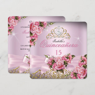 Quinceanera Schöne rosa Rosen Tiara 15. Geburtstag Einladung