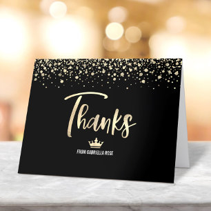 Quinceañera Schwarz Gold Glitter Folie Schrift Ele Dankeskarte