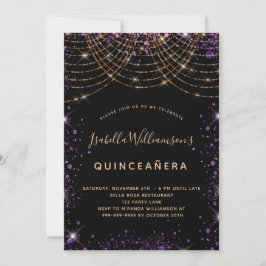 Quinceanera Schwarz lila Gold Glitzer Staub elegan Einladung