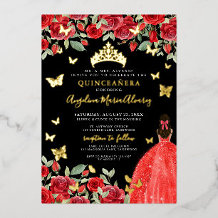 Quinceanera Schwarz Rot Gold Folieneinladung
