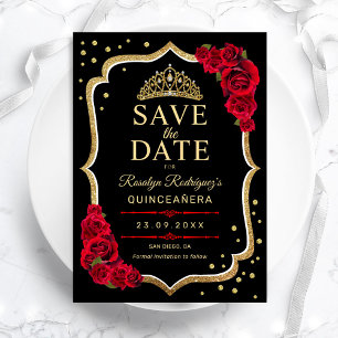 Quinceanera Schwarz Rot Gold Save The Date