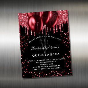 Quinceanera schwarz rote Ballons Einladung Magnet