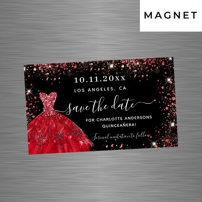 Quinceanera schwarz rotes Kleid speichern Datums-M Magnetkarte (Von Creator hochgeladen)