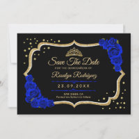 Quinceanera Schwarz Royalblau Gold Blumen