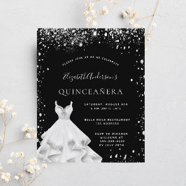 Quinceanera Schwarz-Silber-Glitzer Einladung