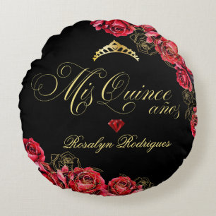 Quinceanera schwarz und rot Princess tiara Rundes Kissen