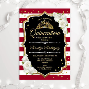 Quinceanera - Schwarz-Weiß-Gold Einladung