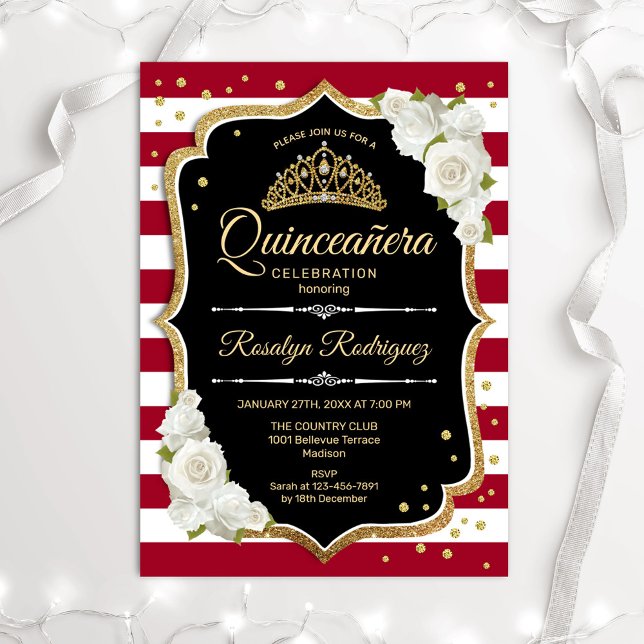Quinceanera - Schwarz-Weiß-Gold Einladung (Von Creator hochgeladen)
