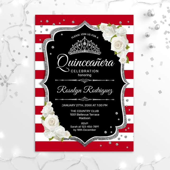 Quinceanera - Schwarz-Weiß-Silber Einladung (Von Creator hochgeladen)