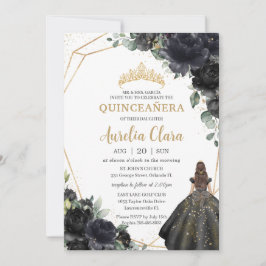 Quinceañera Schwarze Flora Rose Prinzessin Goldkro Einladung
