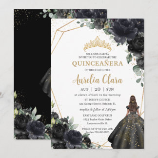 Quinceañera Schwarze Flora Rose Prinzessin Goldkro Einladung