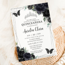 Quinceañera Schwarze Flora Rose Prinzessin Silver