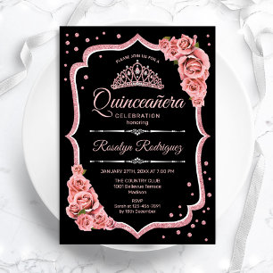 Quinceanera - Schwarze Rose Gold Einladung