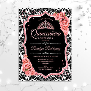 Quinceanera - Schwarze Rose Gold Einladung
