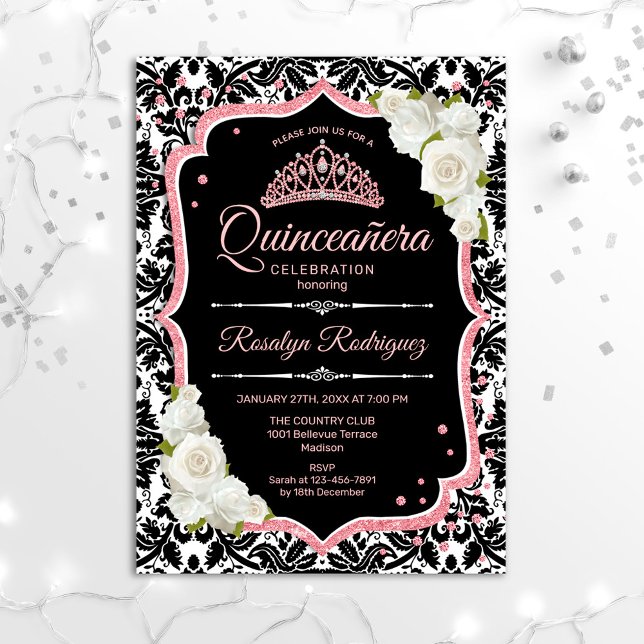 Quinceanera - Schwarze Rose Gold Einladung (Von Creator hochgeladen)
