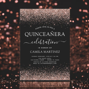 Quinceanera Schwarze Rose Gold Rosa Rosa Einladung