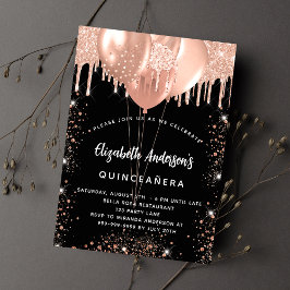 Quinceanera schwarze Rose Goldballon Glitzer Luxus Einladung