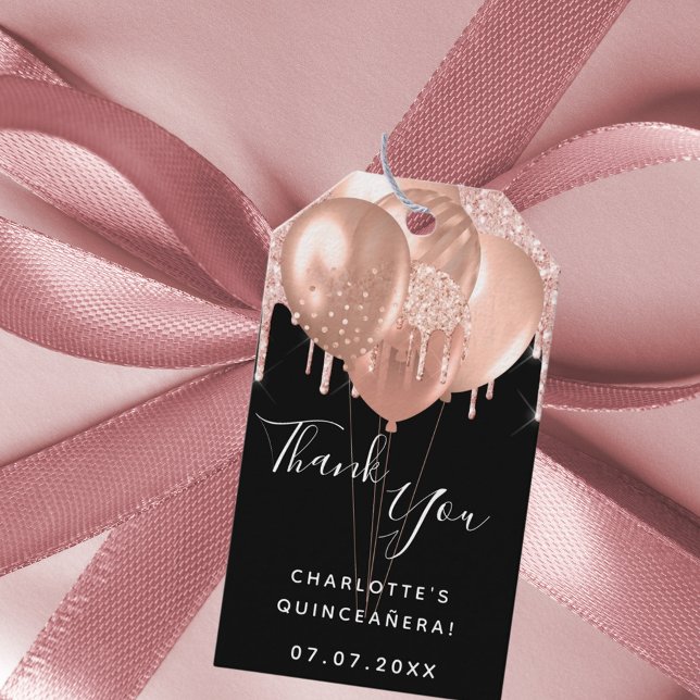 Quinceanera Schwarze Rose Goldballon vielen Dank Geschenkanhänger (Von Creator hochgeladen)