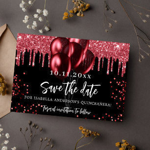 Quinceanera schwarze rote Ballons Glitter Save The Date