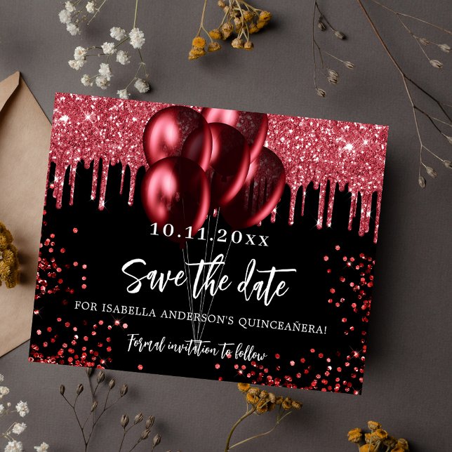 Quinceanera schwarze rote Ballons Save the Date Ka (Von Creator hochgeladen)