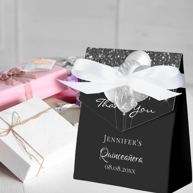 Quinceanera schwarzen Silberballons danke Geschenkschachtel (Von Creator hochgeladen)