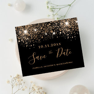 Quinceanera schwarzes Glitter Budget Save the Date Flyer