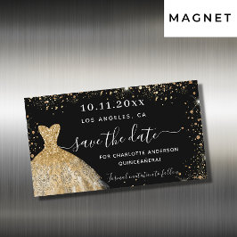 Quinceanera schwarzes Gold Kleid speichern Sie das Magnetkarte