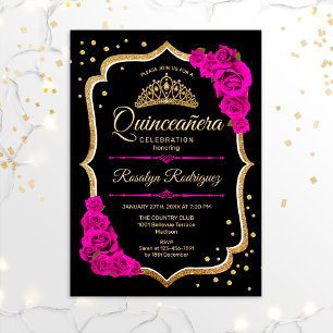 Quinceanera - Schwarzes Gold Pink Einladung