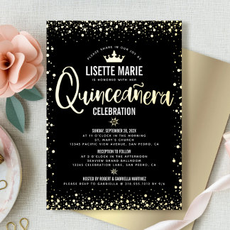 Quinceañera Script Princess Crown Real Gold Folieneinladung
