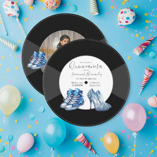 Quinceañera Shoes Vinyl Record Foto Blue Einladung