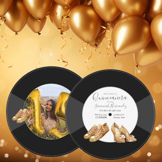 Quinceañera Shoes Vinyl Record Foto Golden Einladung (Von Creator hochgeladen)