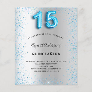 Quinceanera silber-blauer Glitter-Einladung im Bud Flyer