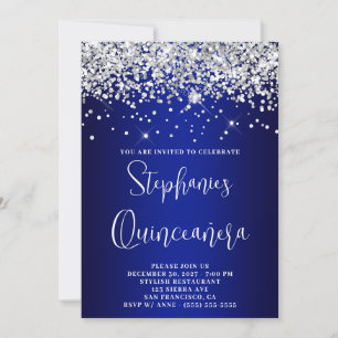 Quinceañera Silber Glitter Königlich Blau Navy Omb Einladung
