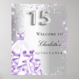Quinceanera silber lila Glitzer Empfang Poster