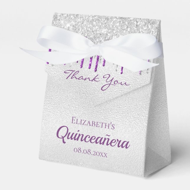 Quinceanera silber lila Glitzer Tropfen vielen Dan Geschenkschachtel (Vorderseite)