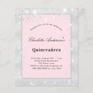 Quinceanera Silber-Rosé Glitterstaub Budget Flyer