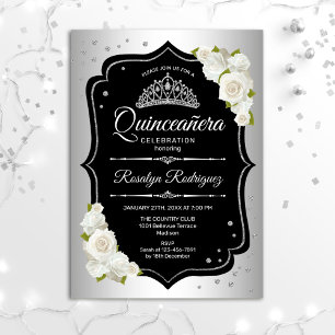 Quinceanera - Silber Schwarz-weiß Einladung