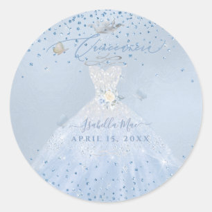 Quinceanera Silber Staubblau Glitzerkleid Runder Aufkleber
