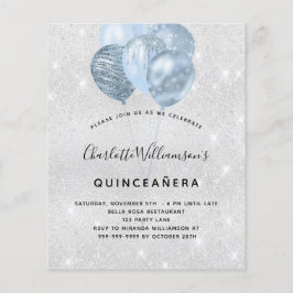 Quinceanera Silberblauer Glitzer Einladung