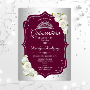 Quinceanera - Silberburgund Einladung