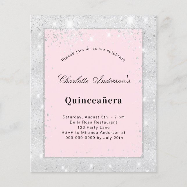 Quinceanera Silberröschen Rosa Glitzer Staub Haush Flyer (Vorne)