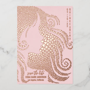 Quinceañera Silhouette Rose Gold Hearts Rett Datum Folien Feiertagskarte