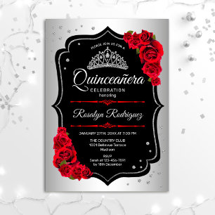 Quinceanera - Silver Black Red Einladung