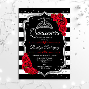 Quinceanera - Silver Black Red Einladung
